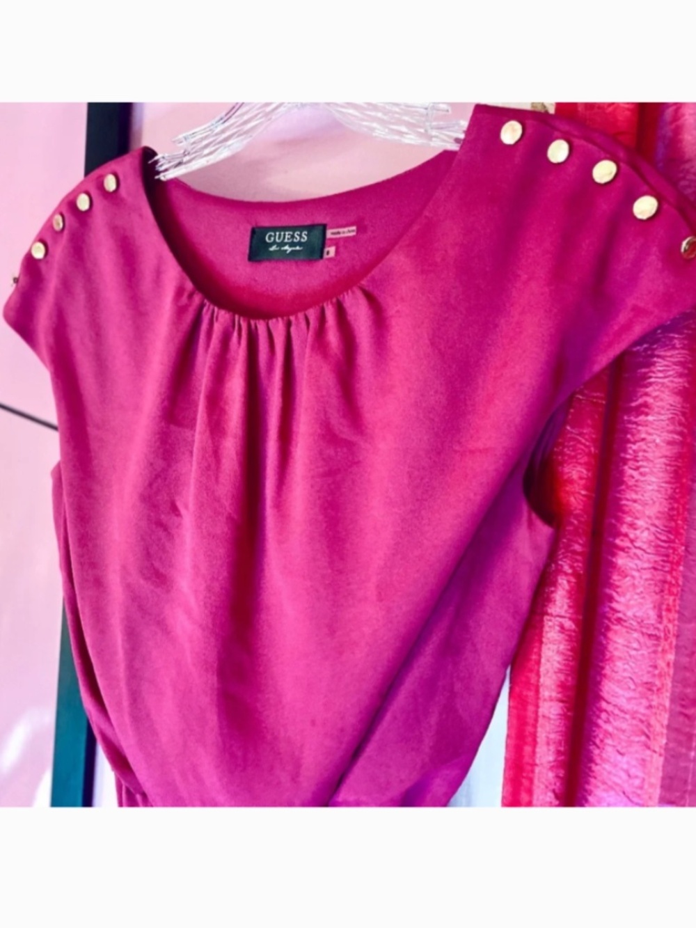 GUESS Fuschia Midi Tie-Around Dress y2k Contemporary Gold Accents Women’s Size 8 - Picture 2 of 3
